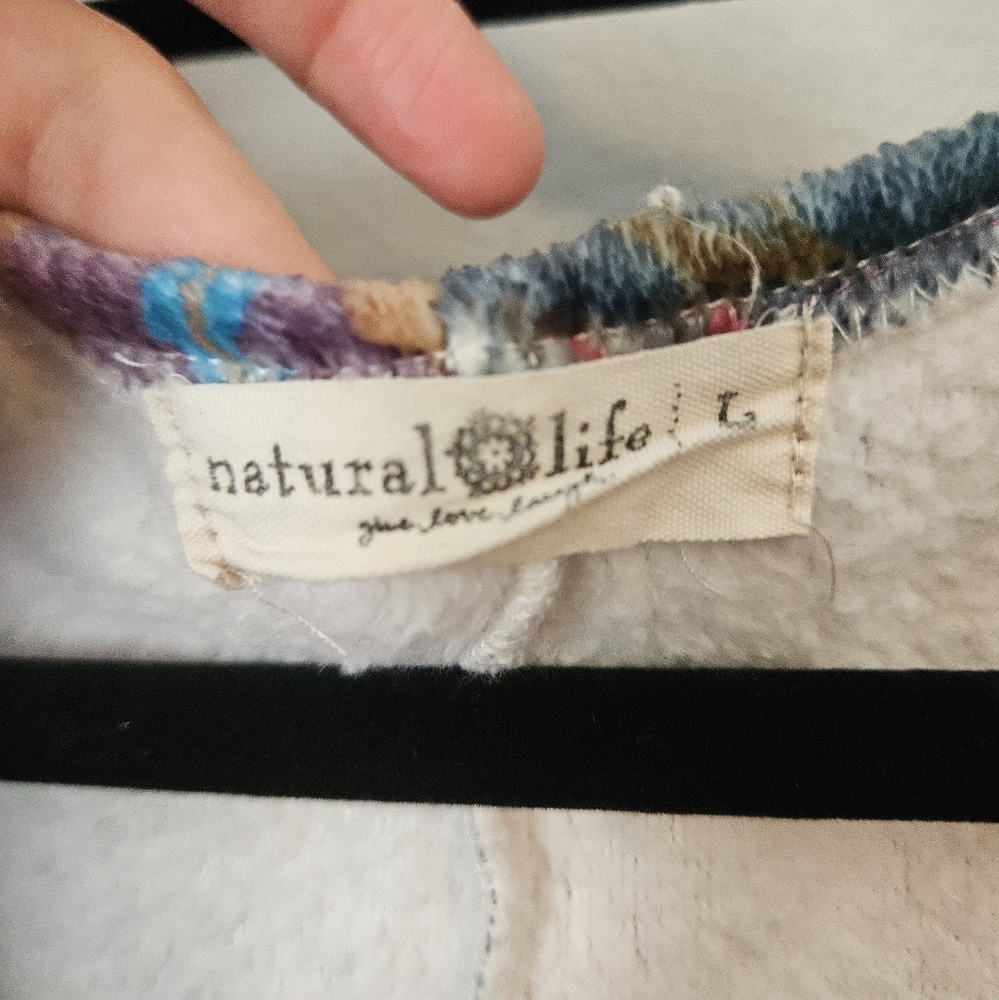 Natural Life Fleece One Piece Jumpsuit Zip Up Floral PJ's Colorful Boho Size L - Picture 3 of 4